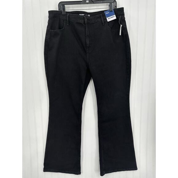 Old Navy Jeans Women 18 High Rise Flare Stretch Black Denim Western Festival NEW - Picture 1 of 8